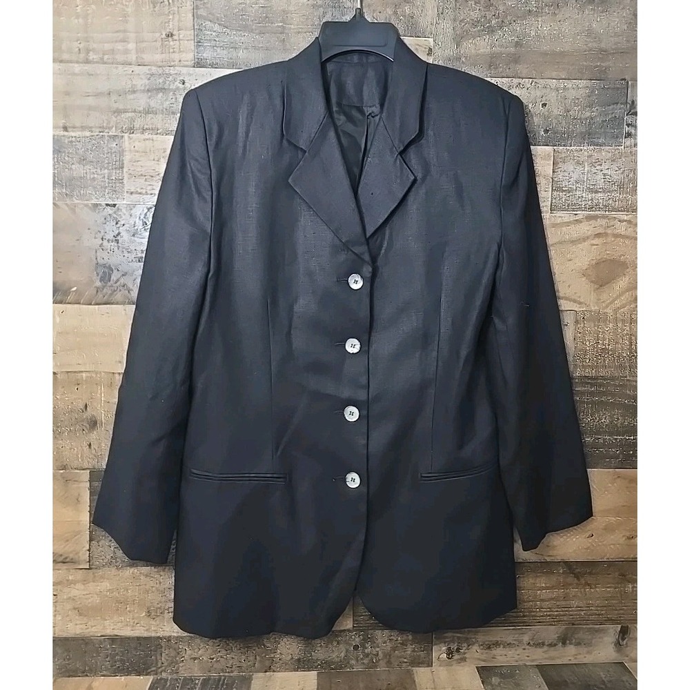 Womens Linen Blazer Size 12 Black Lined Classic Career Minimalist Capsule